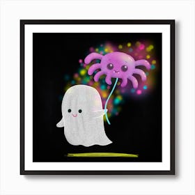 Cute Ghost With Spider Balloon Art Print