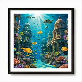 Underwater Coral City With Marine Life Art Print