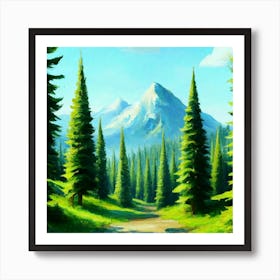 Path To The Mountains trees pines forest 11 Art Print