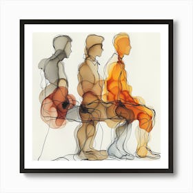 Three People Sitting On A Bench - Line art, abstract art, abstract painting  city wall art, colorful wall art, home decor, minimal art, modern wall art, wall art, wall decoration, wall print colourful wall art, decor wall art, digital art, digital art download, interior wall art, downloadable art, eclectic wall, fantasy wall art, home decoration, home decor wall, printable art, printable wall art, wall art prints, artistic expression, contemporary, modern art print, Art Print