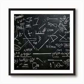 Black Chalk On A School Blackboard Capturing A Dynamic Blend Of Abstract Shapes And Realistic Objec (7) Art Print