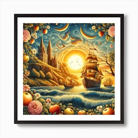 A magical sunset on a sailing ship in the ocean 2 Art Print