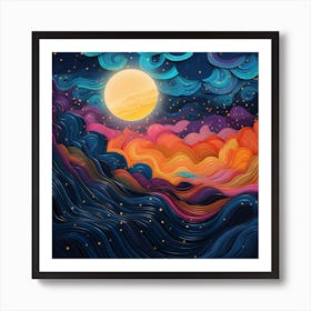 Night Sky With Moon And Stars Art Print