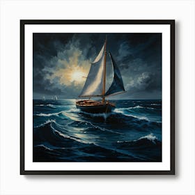 Sailboat At Night 1 Art Print