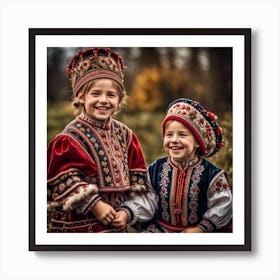 Two Girls In Traditional Costumes Art Print