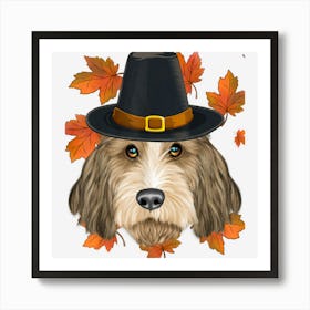 Fall Petit Basset Griffon Vendeen Pilgrim Thanksgiving Art Print