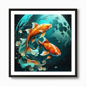 Koi Fish In The Moonlight 1 Art Print