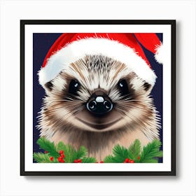 Hedgehog In Santa Hat Art Print