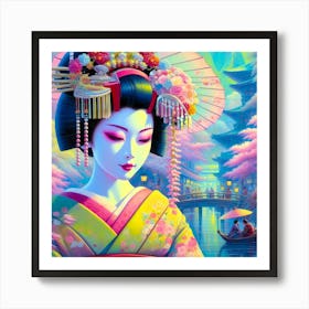 Japan Traditional Geisha Illustration By Ad 142 Art Print