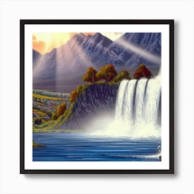 Waterfall in the mountains with stunning nature 8 Art Print