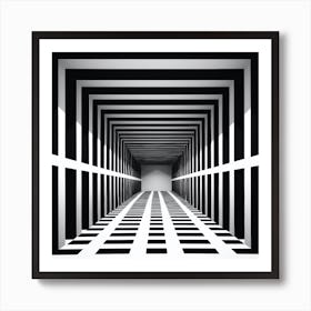 Simulated AIGenerated Wall Art Mockup,Black And White Abstract Corridor, Art Print