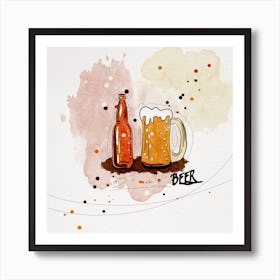 Watercolor Illustration Of Beer Art Print