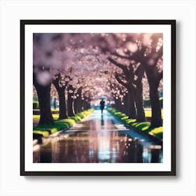 Rainy Walk down the Cherry Blossom Avenue Art Print