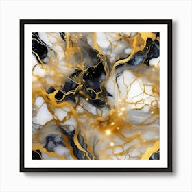 Gold And Black Marble Art Print