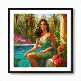 Peaceful Morocco Sexy Woman Swiming Pool Cach Ces (3) Art Print