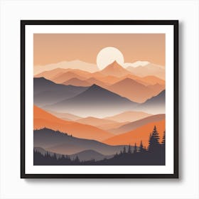 Misty mountains background in orange tone 101 Art Print