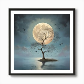 Full Moon Over Tree 1 Art Print