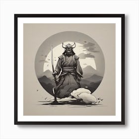 Samurai hold Sword, minimalist print Art Print