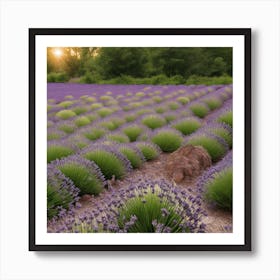 Lavender Field At Sunset Art Print