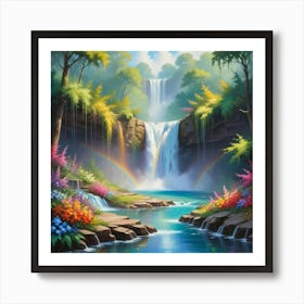 Rainbow Waterfall Paintings Art Print 1 Art Print