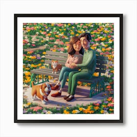 Couple On A Bench Art Print