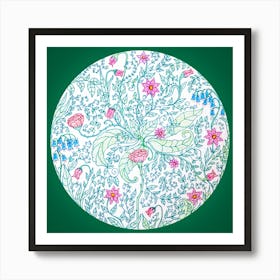 Wildflower doodle green Art Print