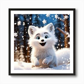 This 3d Animation Captures The Moment A Curious White Fox With Pale Blue Eyes Discovers A Magical Snow Art Print