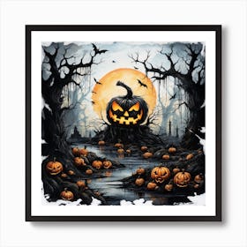 Halloween Pumpkins In The Water Art Print