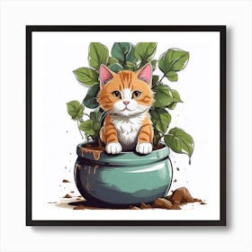 Cat In A Pot Art Print