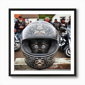 Cat In Motorcycle Helmet 1 Art Print