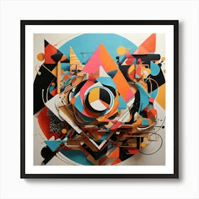 A dynamic abstract artwork with bold geometric shapes, vibrant colors, and intricate patterns. The composition should have a modern, minimalistic feel with a focus on symmetry and contrast 2 Art Print