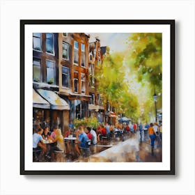 Amsterdam Cafes.Amsterdam city.summer. Cafes. Passersby, sidewalks. Oil colors. 14 Art Print