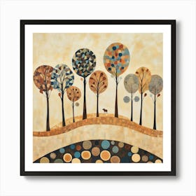 Folk Art Style Mosaic Trees 11 Poster