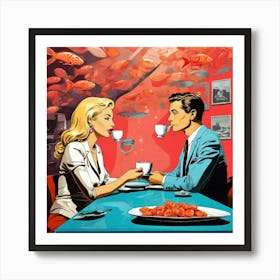 Man And Woman Drinking Coffee Art Print