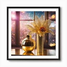 Christmas Decoration With Gold Vase Art Print