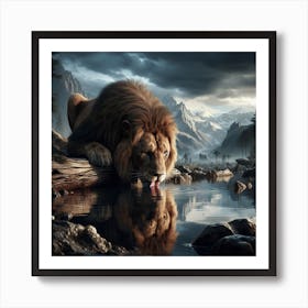 Lion In Water Art Print