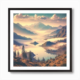 Lake In The Mountains Painting Art Print