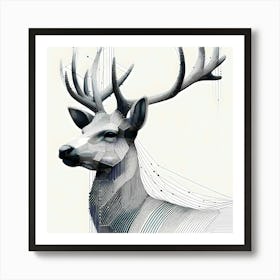 Deer with Antlers - Abstract Line Art Illustration 181 Art Print