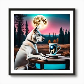 Dog With A Cup Of Coffee Art Print