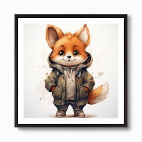 Watercolour Cartoon Fox In A Hoodie 1 Art Print