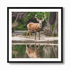 Deer Standing In Water Art Print