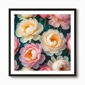 Peonies On Blue Background Art Print