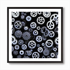 Gears On Black Background 12 Art Print