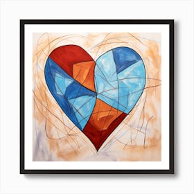 Blue Orange Swirl Doodle Heart 3 Art Print
