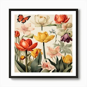 Tulips And Butterflies 4 Art Print