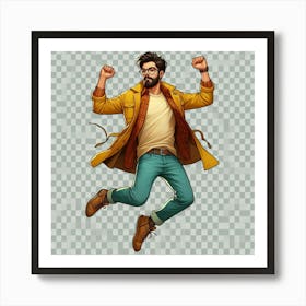 Happy Young Man Jumping In The Air Art Print