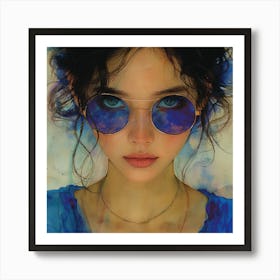 Watercolor Of A Girl Wearing Sunglasses Art Print