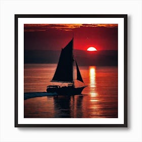 Sailboat At Sunset 5 Art Print