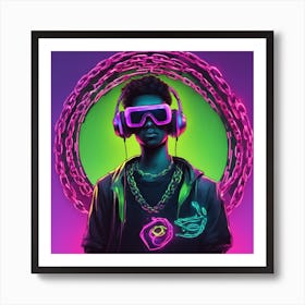 Neon Man With Headphones Art Print