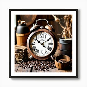 Alarm Clock With Coffee Beans Art Print
